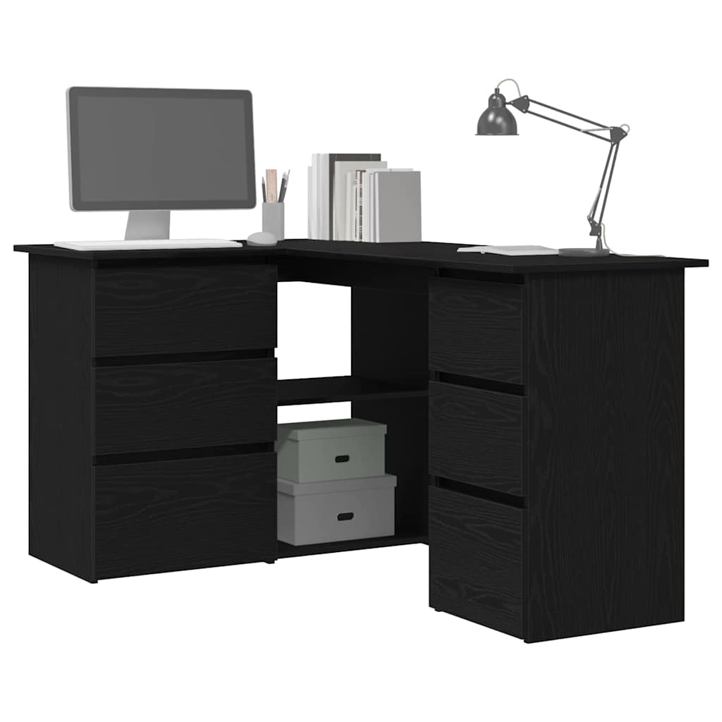 Desk with Drawer Black Oak 145 x 100 x 76 cm Engineered Wood