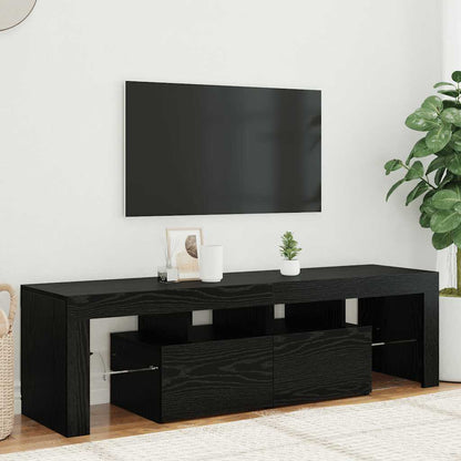 TV Cabinet with LED Lights Black Oak 140x36.5x40 cm Engineered Wood