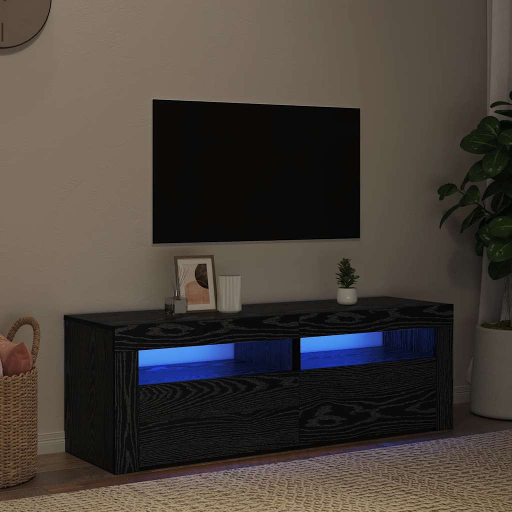 TV Cabinet with LED Lights Black Oak 120x35x40 cm Engineered Wood