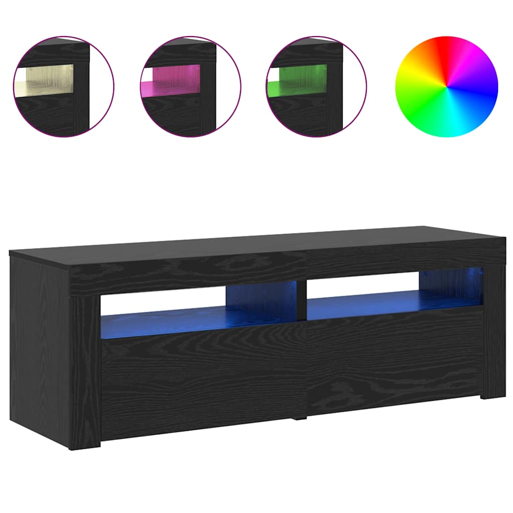 TV Cabinet with LED Lights Black Oak 120x35x40 cm Engineered Wood