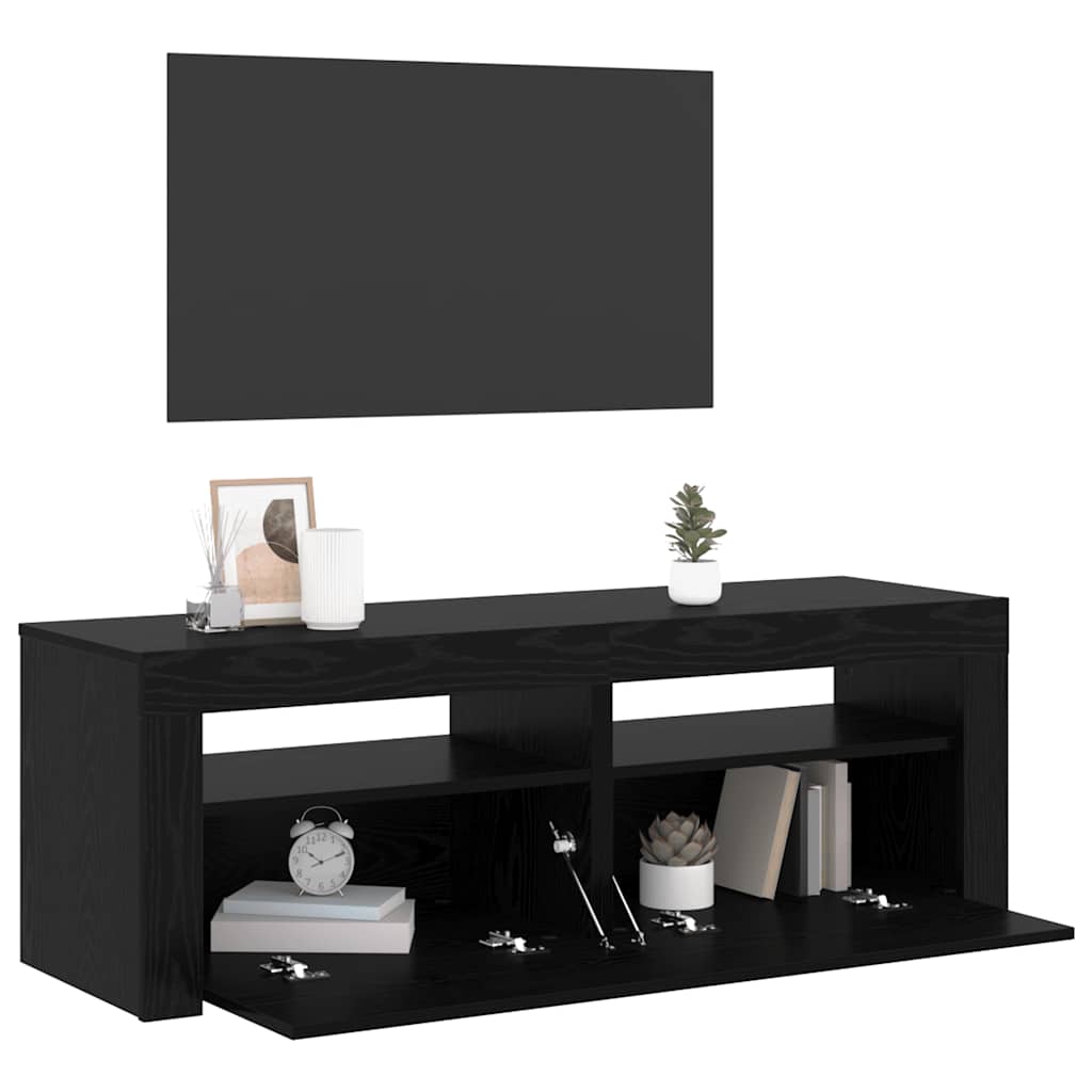 TV Cabinet with LED Lights Black Oak 120x35x40 cm Engineered Wood