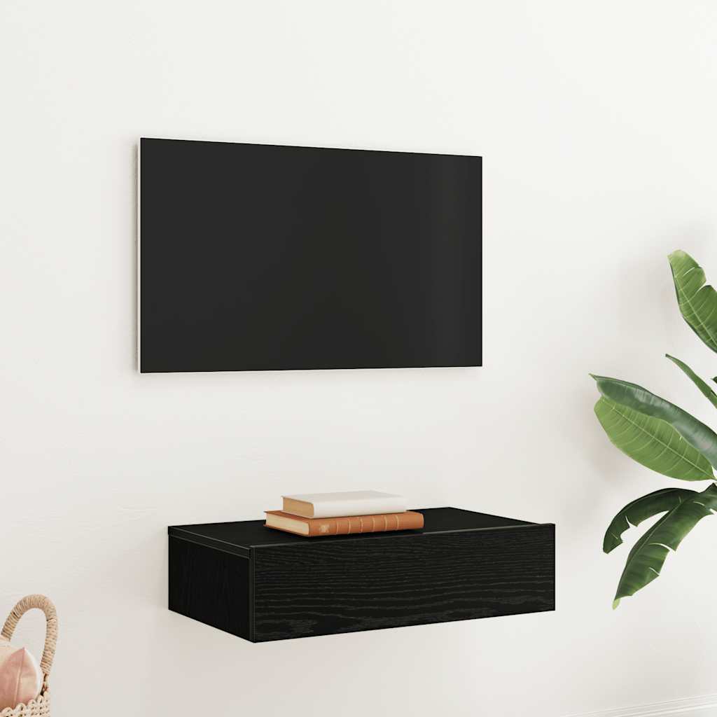 TV Cabinet with LED Lights Black Oak 60x35x15.5 cm