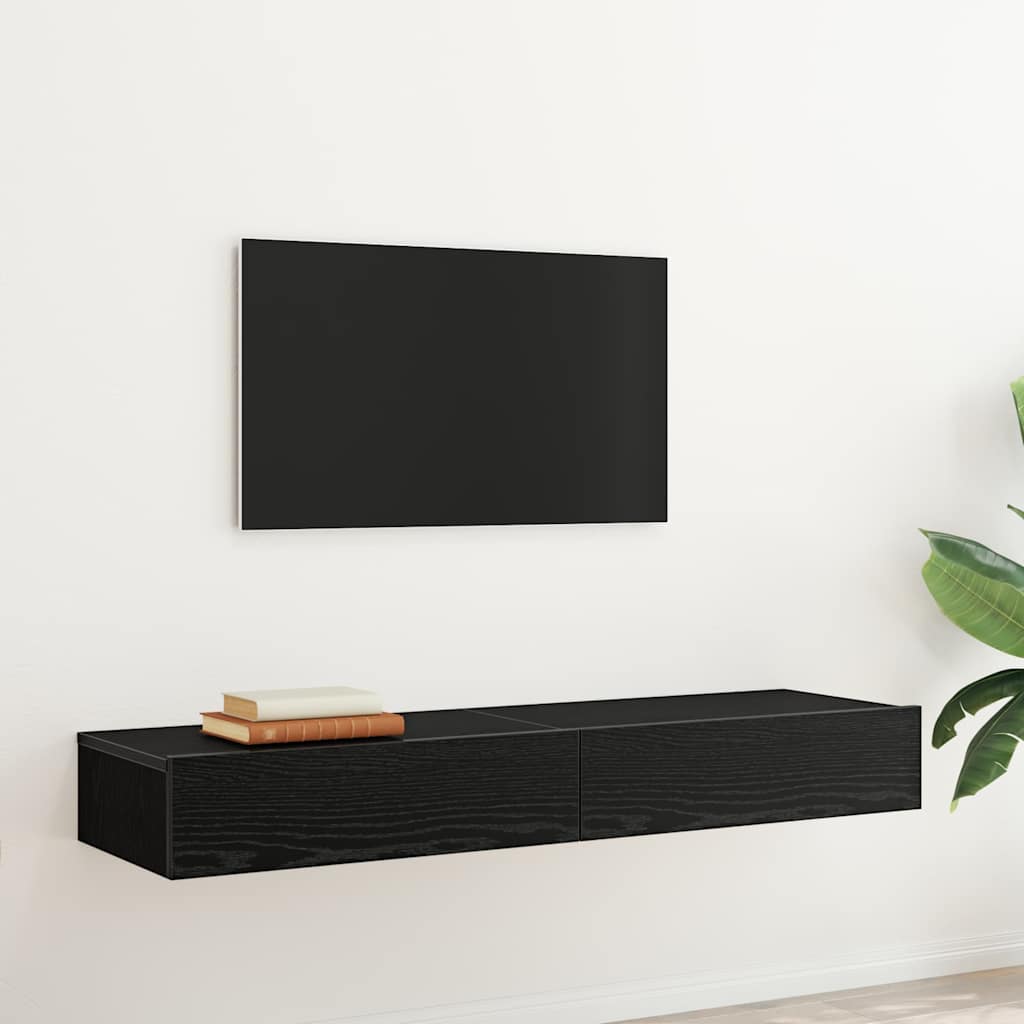 TV Cabinets with LED Lights 2 pcs Black Oak 60x35x15,5 cm