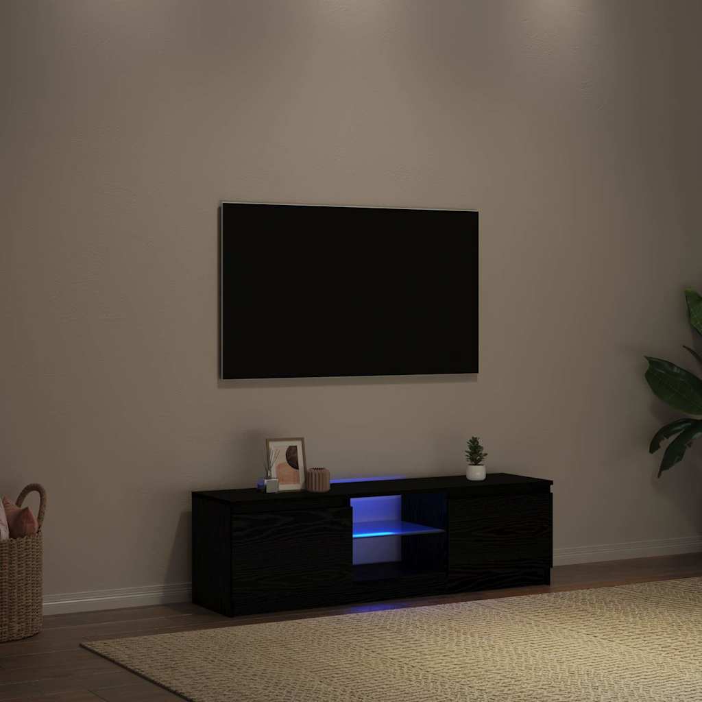 TV Cabinet with LED Lights Black Oak 120x30x36 cm
