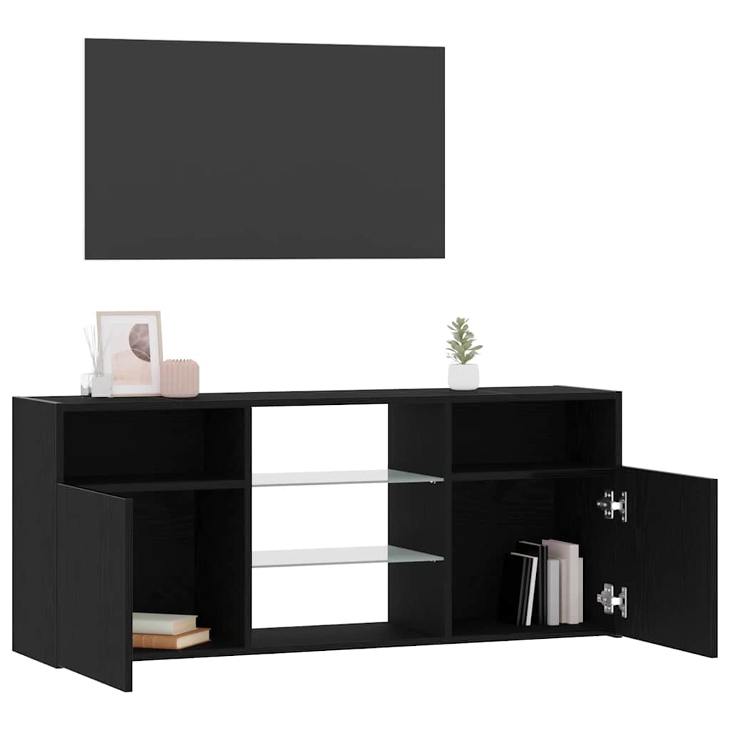 TV Cabinet with LED Lights Black Oak 120x30x50 cm Engineered Wood