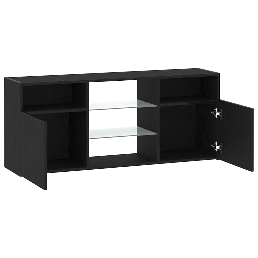 TV Cabinet with LED Lights Black Oak 120x30x50 cm Engineered Wood