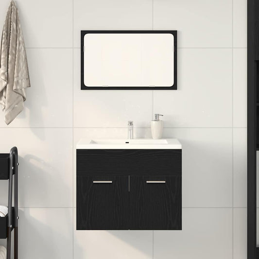 2 Piece Bathroom Furniture Set Black Oak Engineered Wood