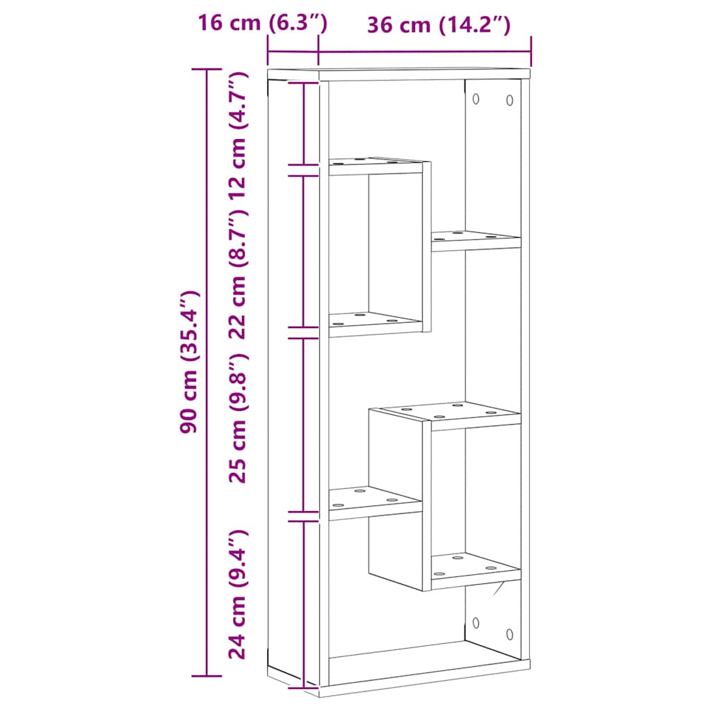 Wall Shelf Artisan Oak 36x16x90 cm Engineered Wood