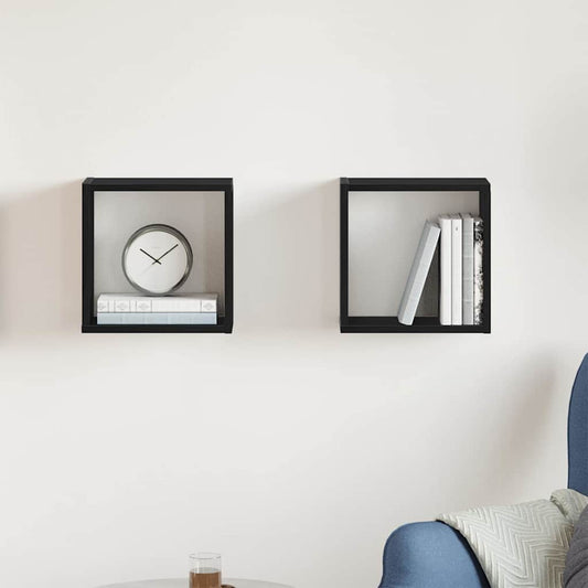 Wall Cube Shelves 2 pcs Black Oak 30x15x30 cm Engineered Wood