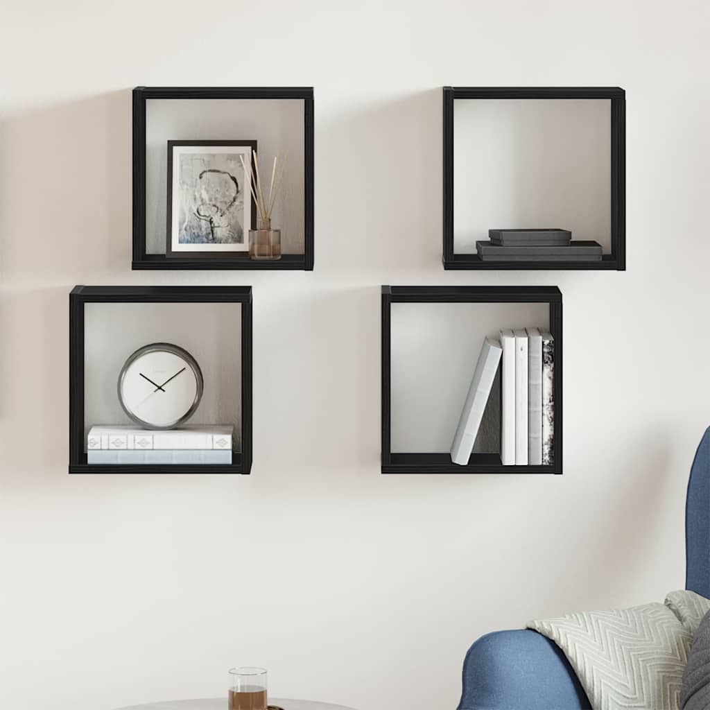 Wall Cube Shelves 4 pcs Black Oak 30x15x30 cm Engineered Wood