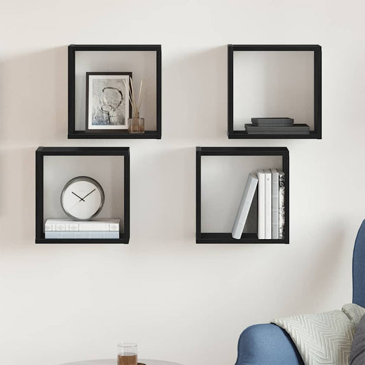 Wall Cube Shelves 4 pcs Black Oak 30x15x30 cm Engineered Wood