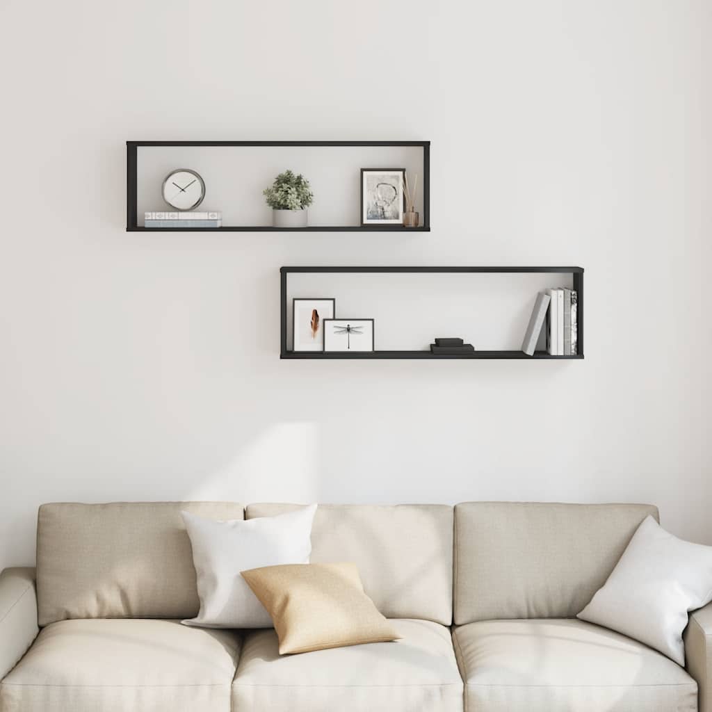 Wall Cube Shelves 2 pcs Black Oak 100x15x30 cm Engineered Wood