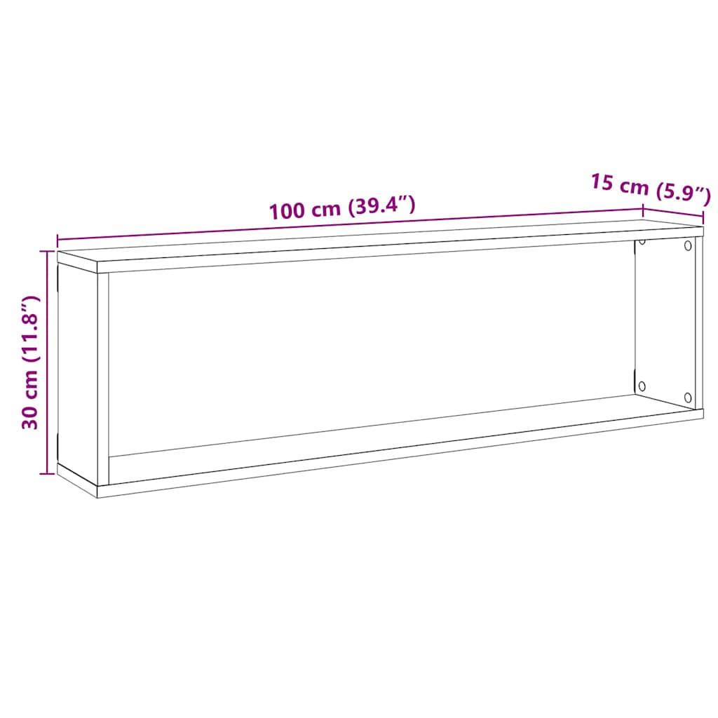 Wall Cube Shelves 4 pcs Black Oak 100x15x30 cm Engineered Wood