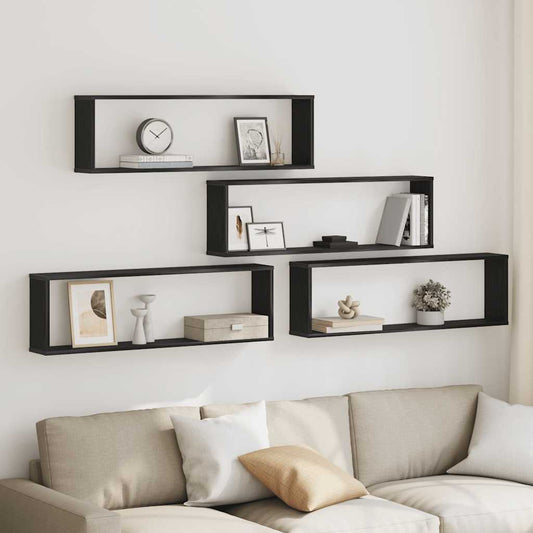 Wall Cube Shelves 4 pcs Black Oak 100x15x30 cm Engineered Wood