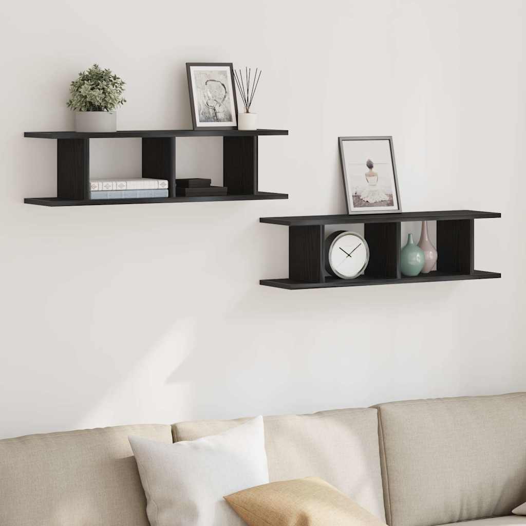 Wall Shelves 2 pcs Black Oak 75x18x20 cm Engineered Wood