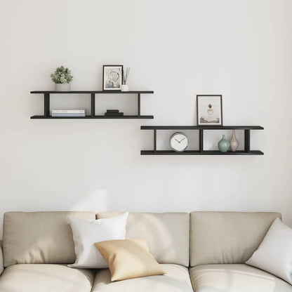 Wall Shelves 2 pcs Black Oak 90x18x20 cm Engineered Wood