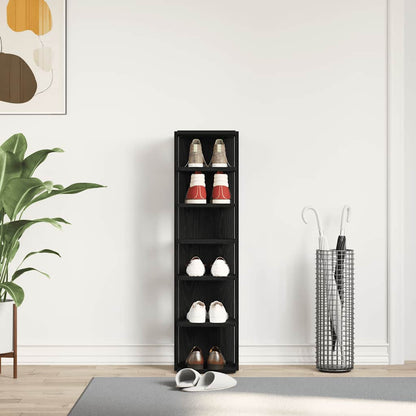 Shoe Cabinet Black Oak 25x27x102 cm Engineered Wood