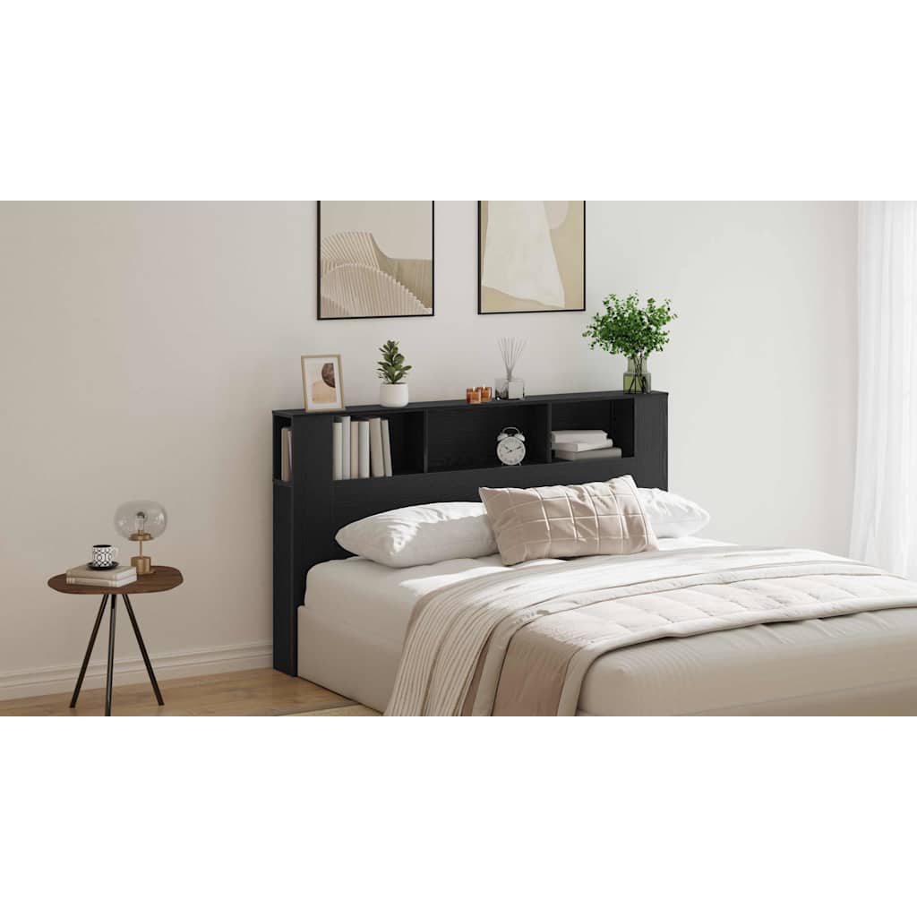 Headboard Cabinet with Shelf Black Oak 180 x 18.5 x 102.5 cm