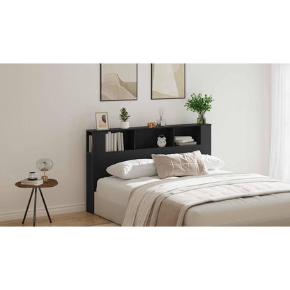 Headboard Cabinet with Shelf Black Oak 180 x 18.5 x 102.5 cm