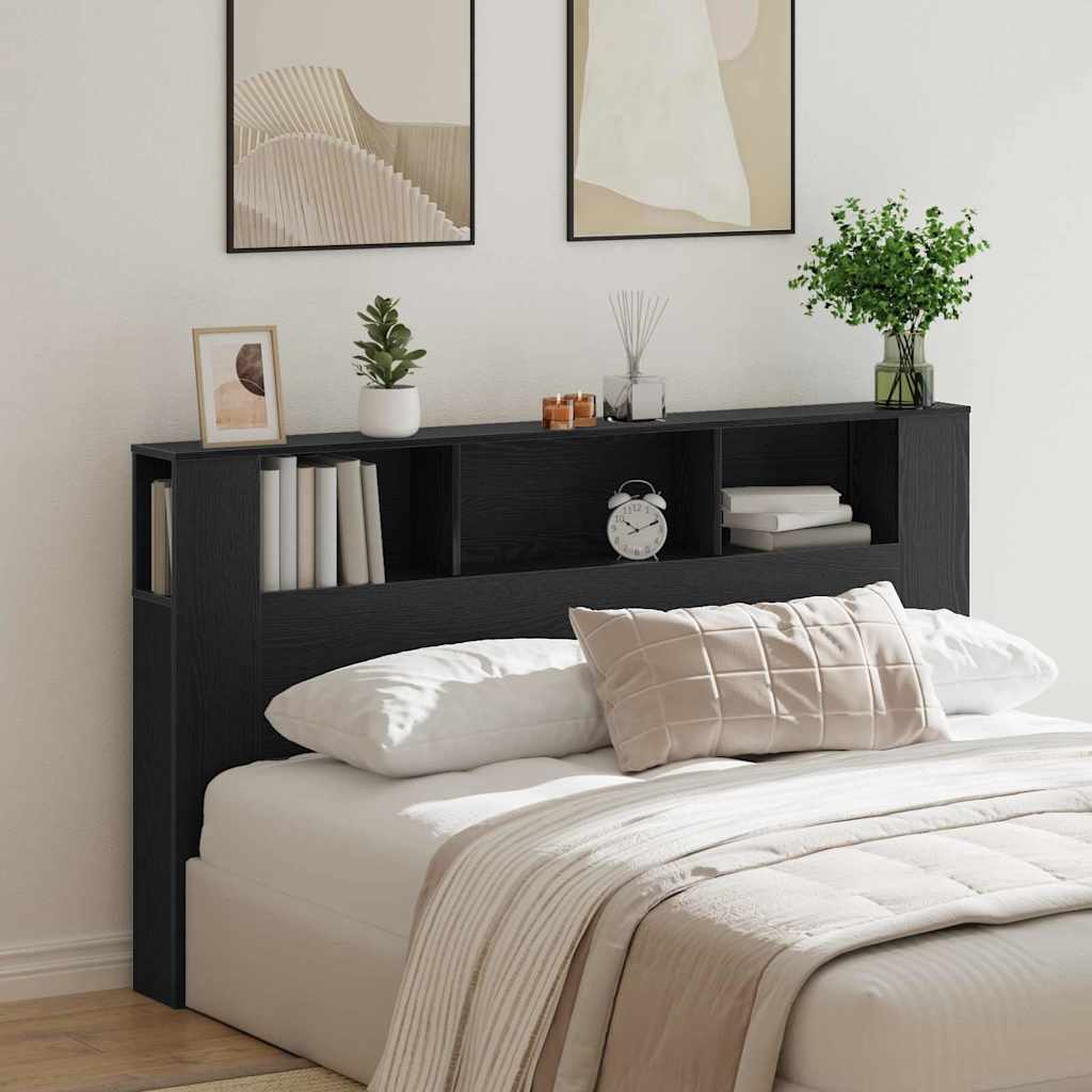 Headboard Cabinet Black Oak Engineered Wood