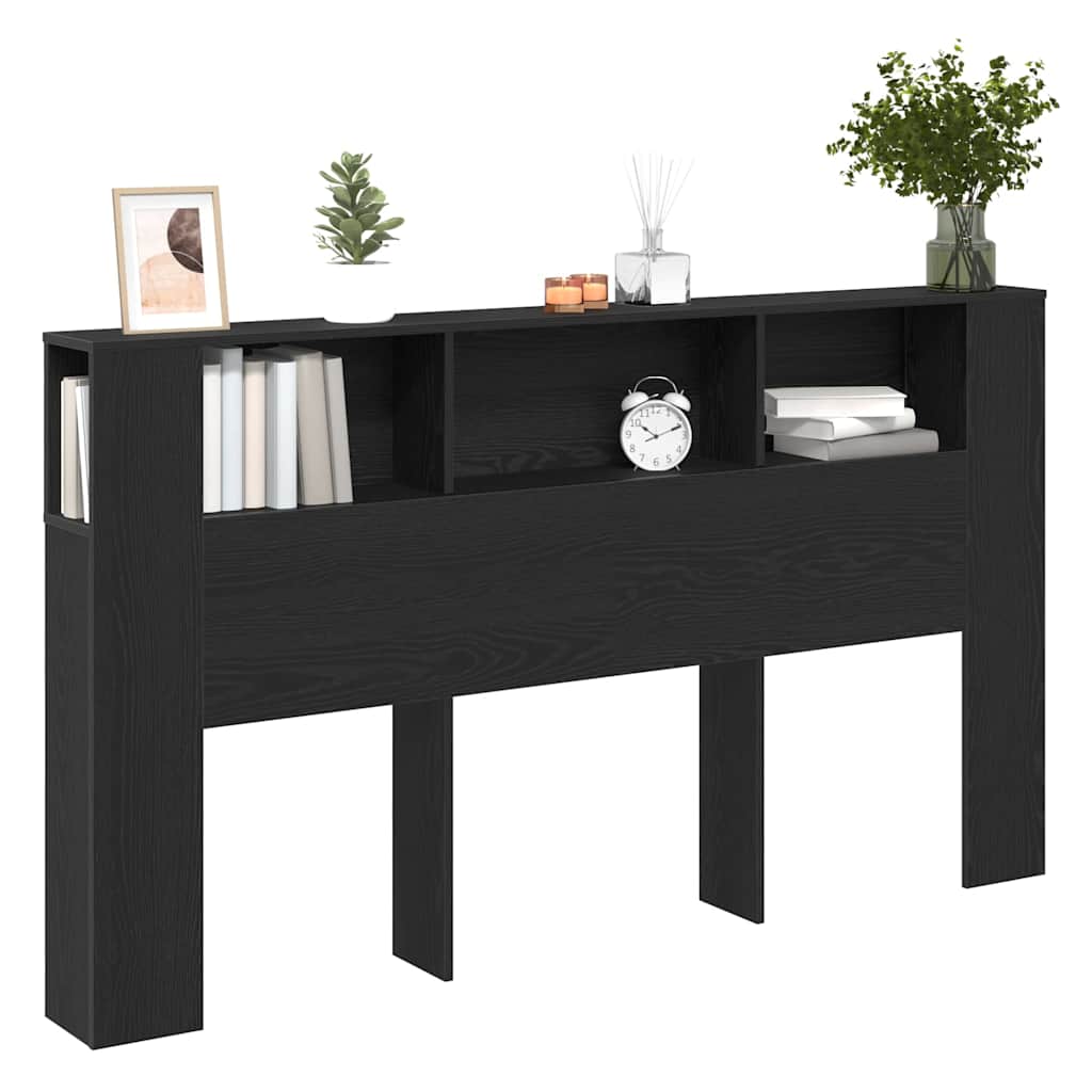 Headboard Cabinet Black Oak Engineered Wood