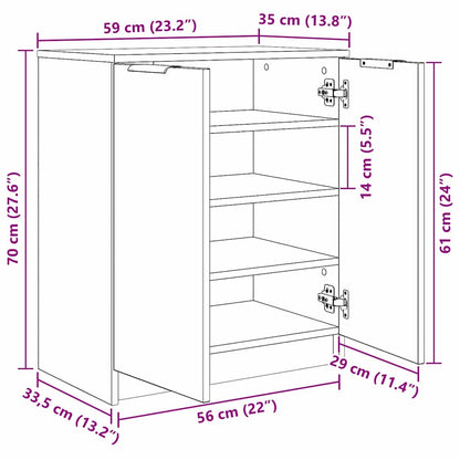 Shoe Cabinet Black Oak 59 x 35 x 70 cm Engineered Wood