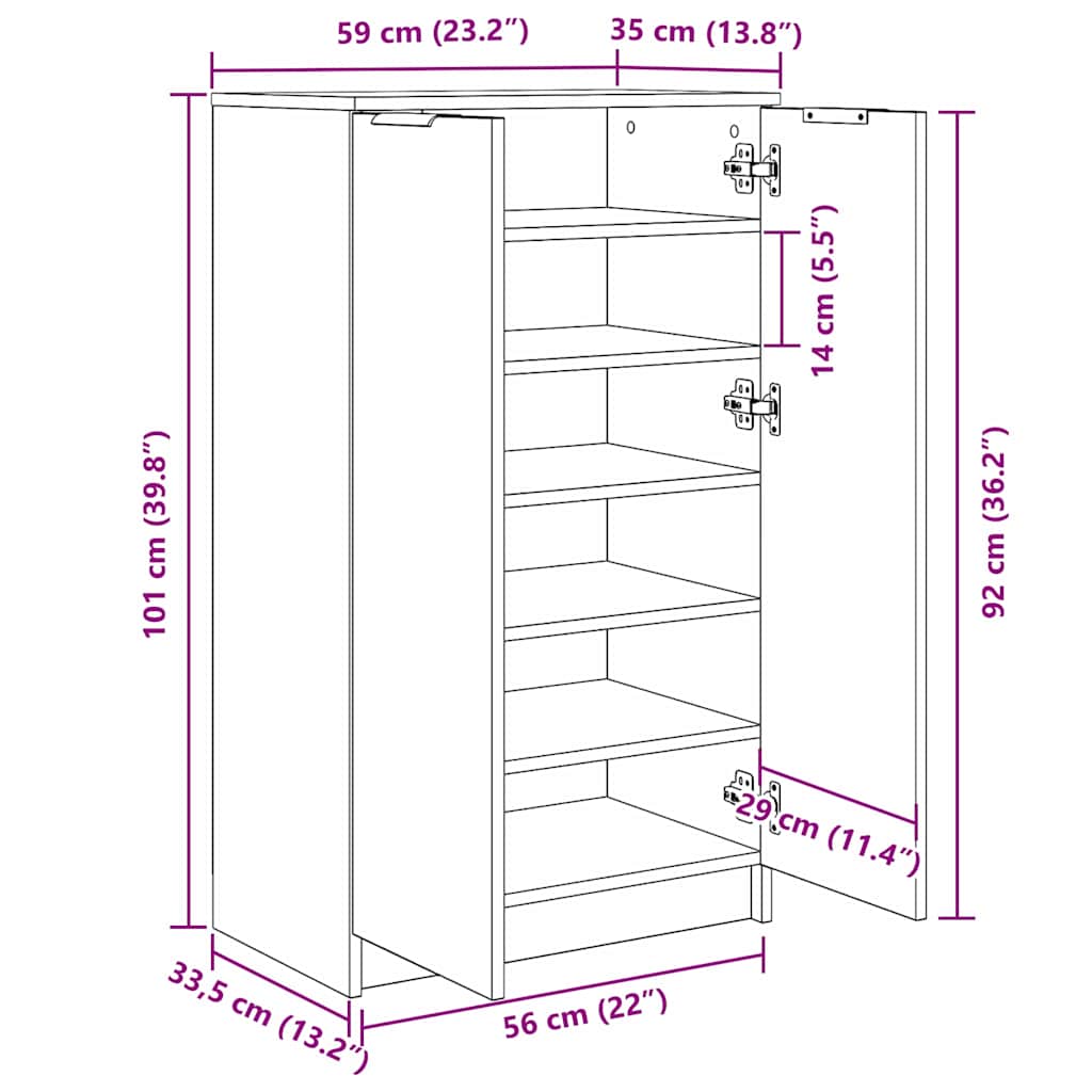 Shoe Cabinet Black Oak 59 x 35 x 100 cm Engineered Wood
