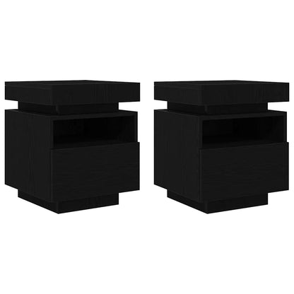 Bedside Cabinet with Drawer 2 pcs Black Oak 40 x 39 x 48.5 cm