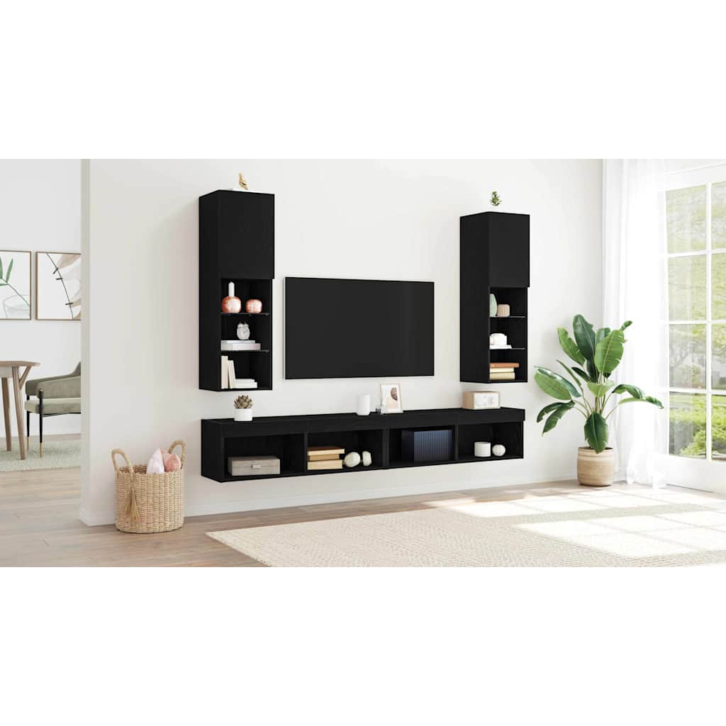 TV Cabinet Set with LED 2 pcs Black Oak 30.5 x 30 x 102 cm