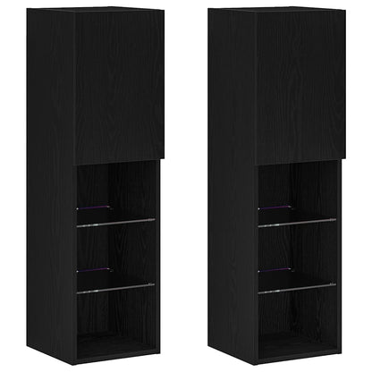 TV Cabinet Set with LED 2 pcs Black Oak 30.5 x 30 x 102 cm