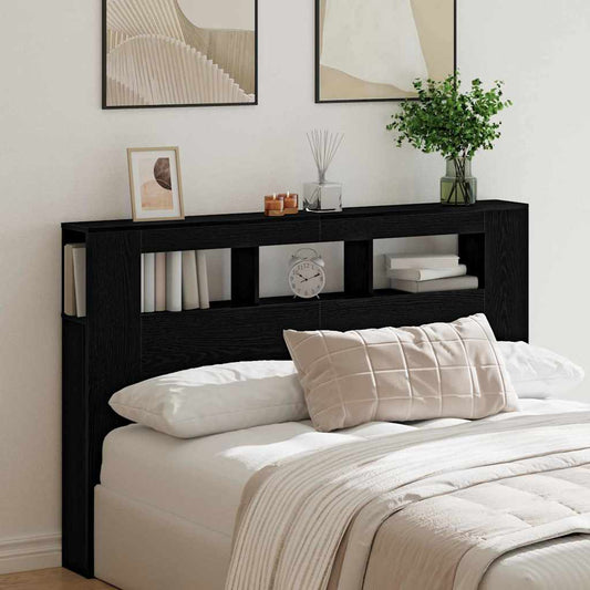 LED Headboard Black Oak Engineered Wood