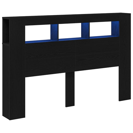 LED Headboard Black Oak Engineered Wood