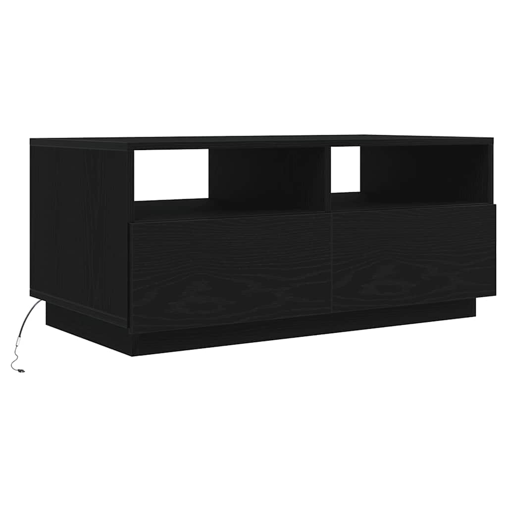 Coffee Table with LED Lights Black Oak 90x49x40 cm