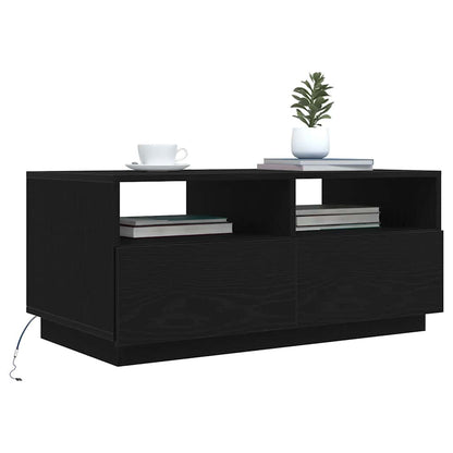 Coffee Table with LED Lights Black Oak 90x49x40 cm