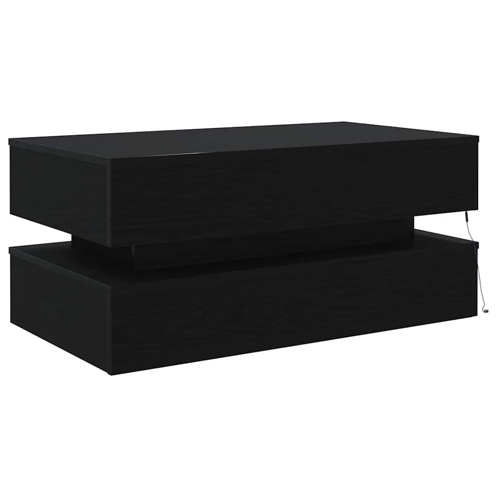 Coffee Table with LED Lights Black Oak 90x50x40 cm