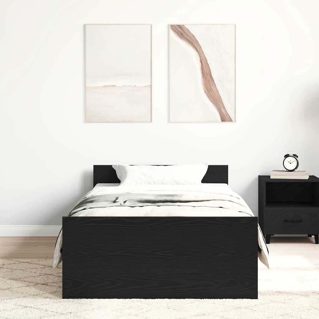 Bed Frame without Mattress Black Oak 75x190 cm Engineered Wood