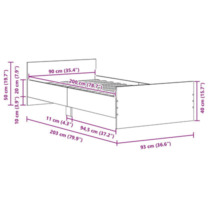 Bed Frame without Mattress Black Oak 90x200 cm Engineered Wood