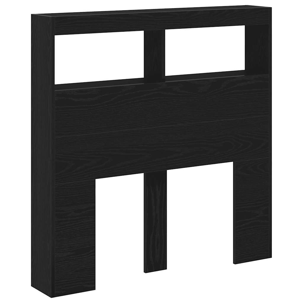 Headboard Cabinet with LED Black Oak 100x17x102 cm