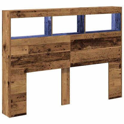 Headboard Cabinet with LED Old Wood 140x17x102 cm