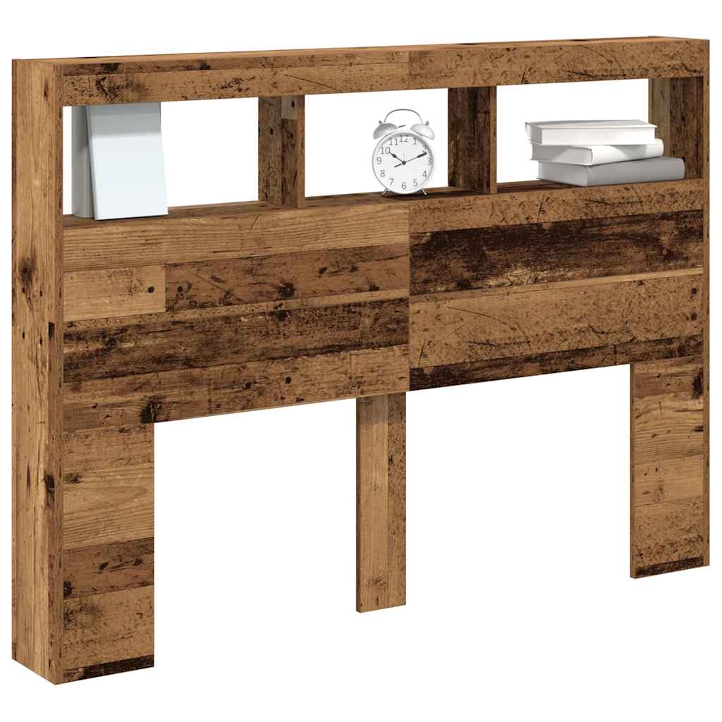 Headboard Cabinet with LED Old Wood 140x17x102 cm