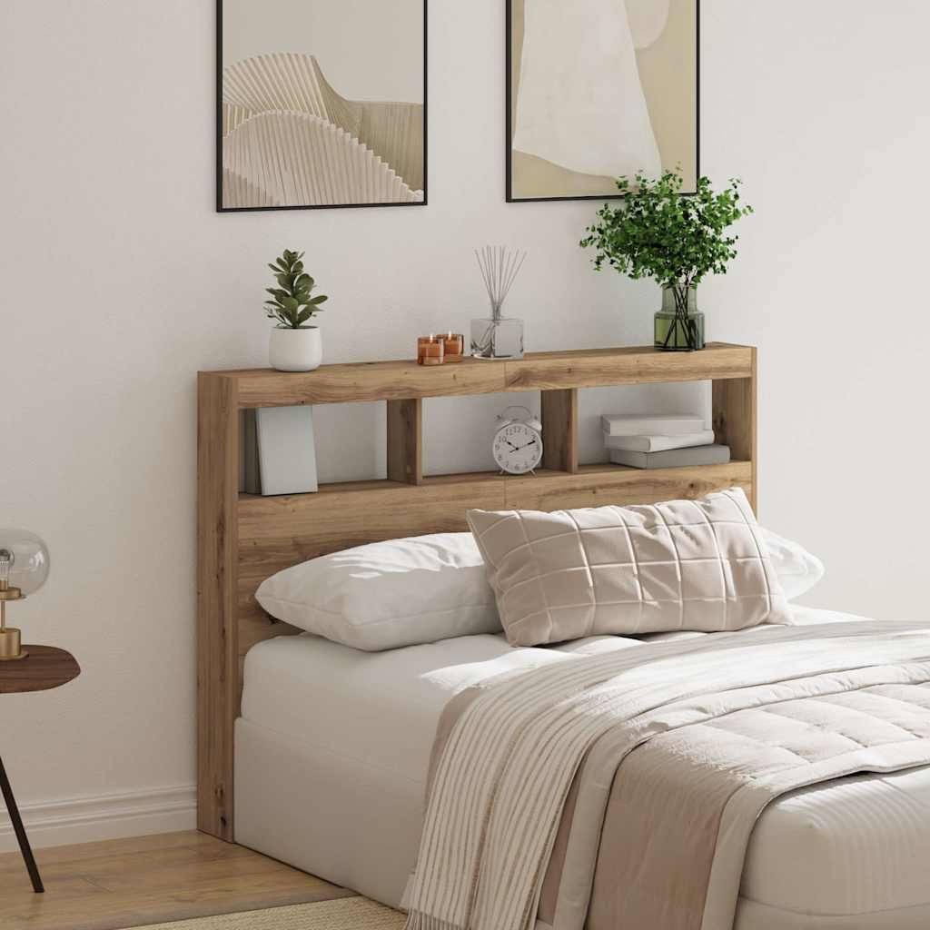 Headboard Cabinet with LED Artisan Oak 140x17x102 cm