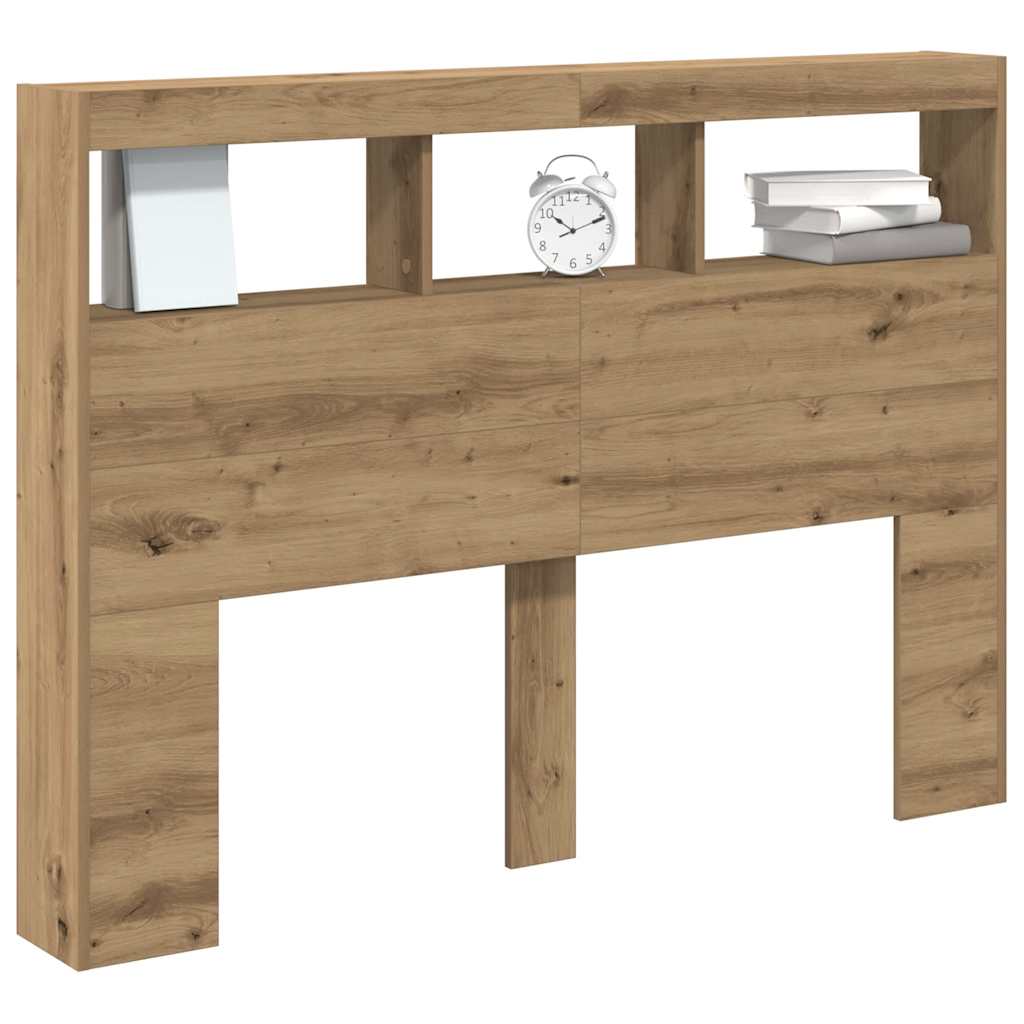 Headboard Cabinet with LED Artisan Oak 140x17x102 cm