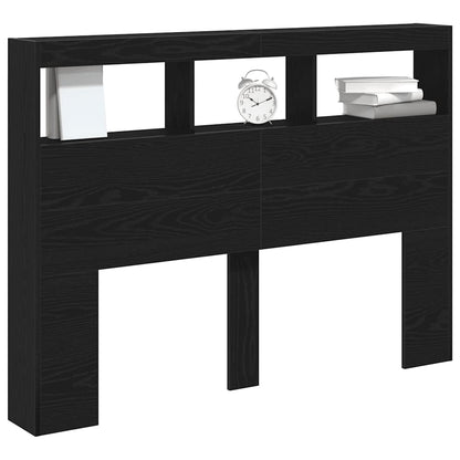 Headboard Cabinet with LED Black Oak 140x17x102 cm