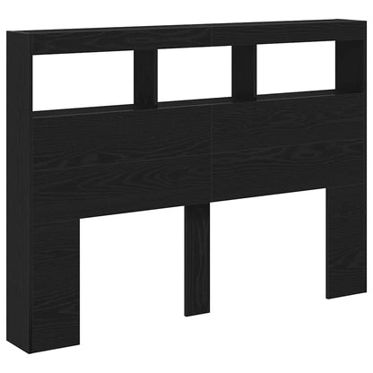 Headboard Cabinet with LED Black Oak 140x17x102 cm