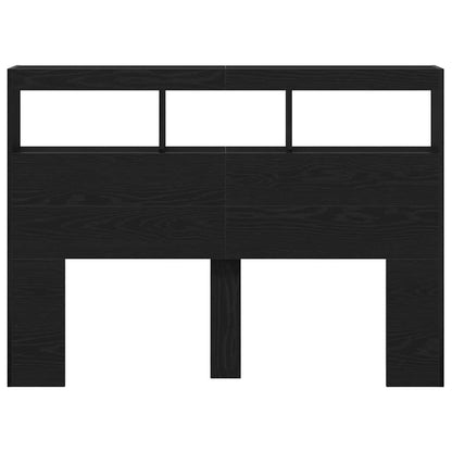 Headboard Cabinet with LED Black Oak 140x17x102 cm