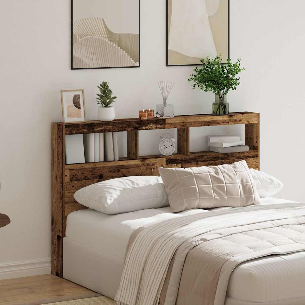 Headboard Cabinet with LED Old Wood 160x17x102 cm