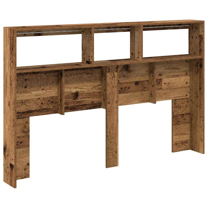 Headboard Cabinet with LED Old Wood 160x17x102 cm