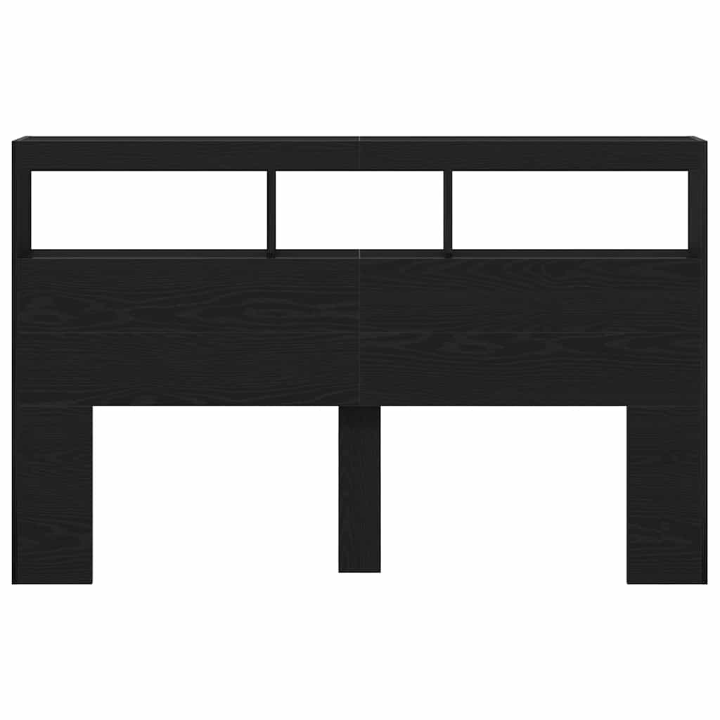 Headboard Cabinet with LED Black Oak 160x17x102 cm