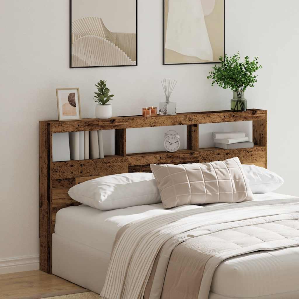 Headboard Cabinet with LED Old Wood 180x17x102 cm
