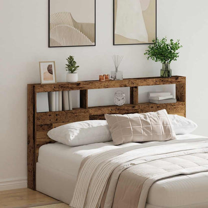 Headboard Cabinet with LED Old Wood 180x17x102 cm